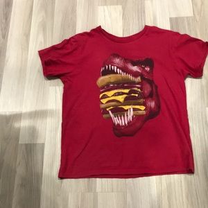 Boys red t-Rex eating a hamburger T-shirt